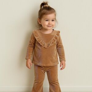 NWT btween Toddler Girls’ Ruffle Velour Set 24M